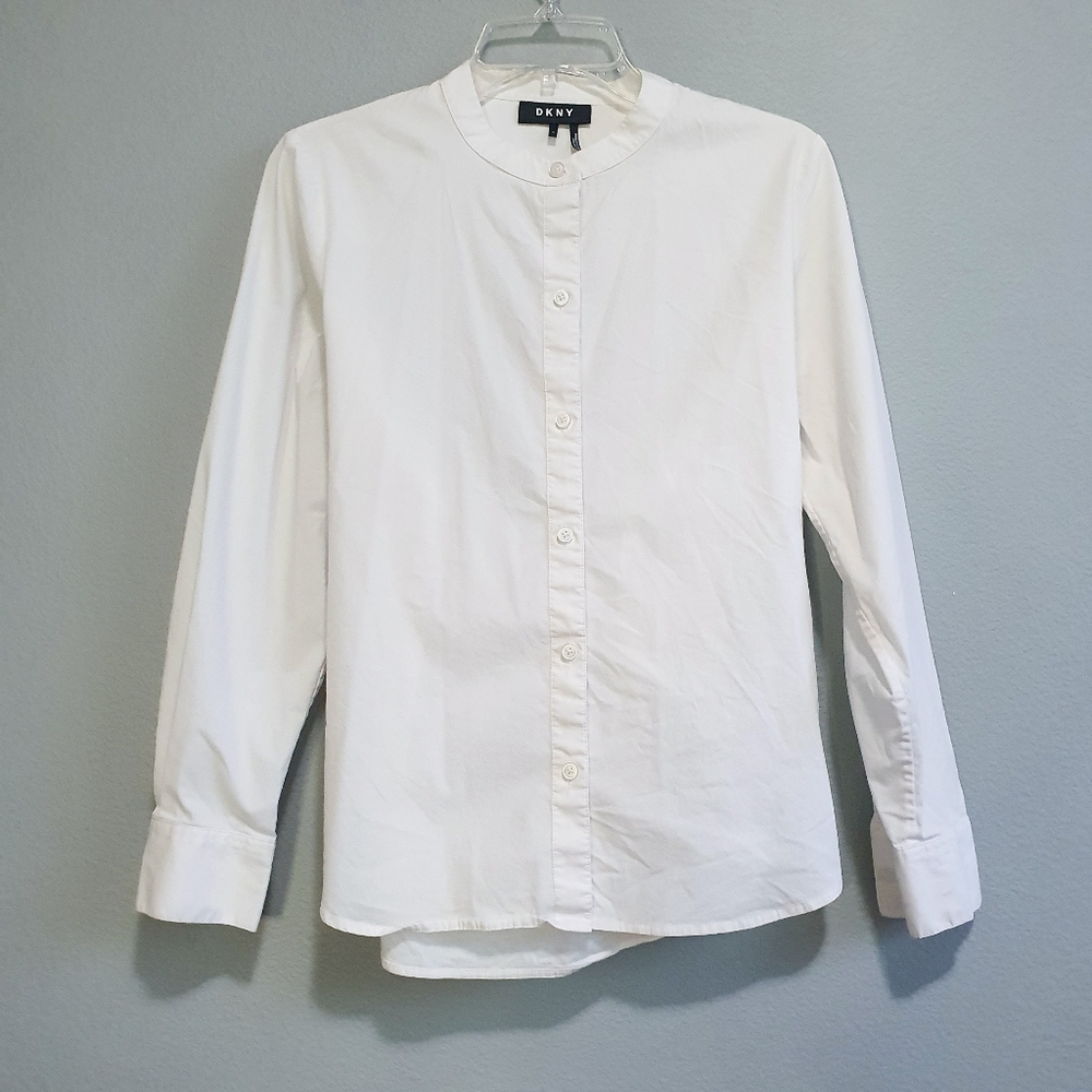 DKNY White Blouse Bow Tie on the Back Size S